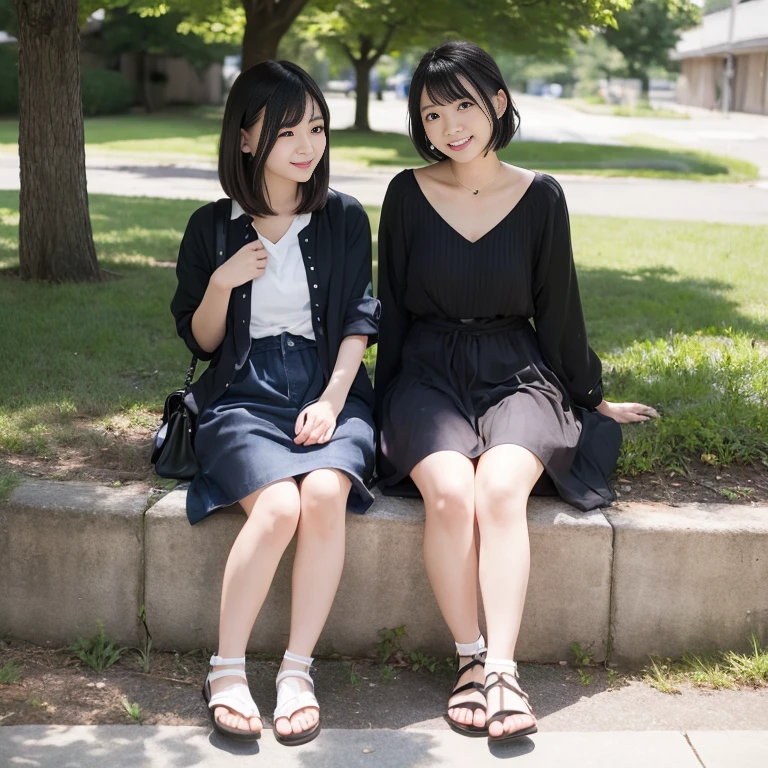1girl in, 22year old, gradient, up looking_で_viewer, Black_hair, Solo by JM, Yoshiko Akishino, Shorthair, sisterhood, a park