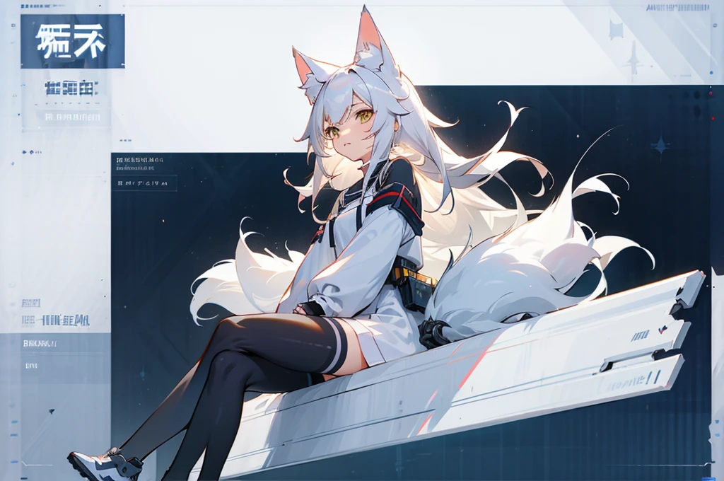 anime girl with long white hair sitting on a bench, white cat girl, from arknights, white - haired fox, anime catgirl, anime girl with cat ears, art of kirokaze pixel, nekomimi, cute anime catgirl, azur lane style, cushart kenz, beautiful anime catgirl, kantai collection style, catgirl,simple background, white background, full body,