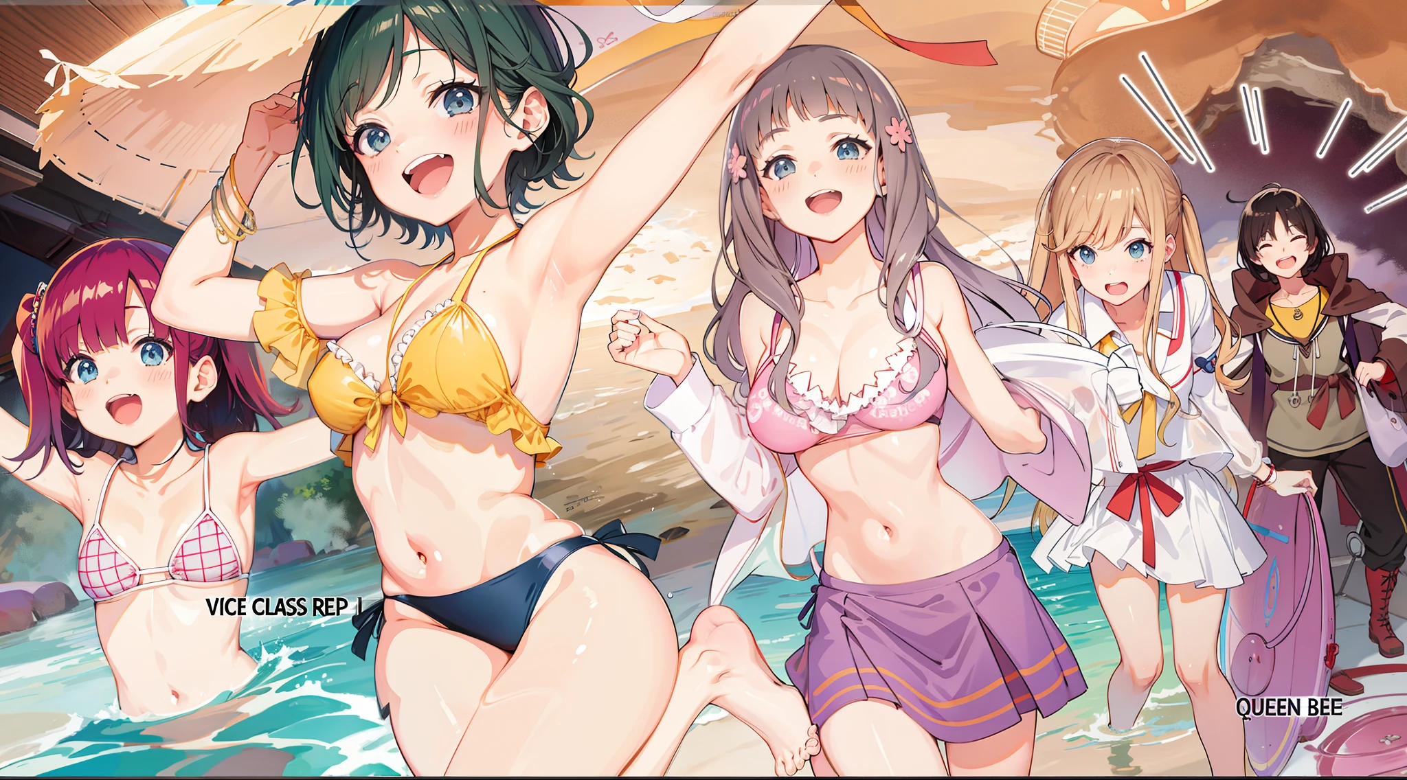 anime characters in bikinis and swimsuits are standing in the water, kantai collection style, Realistic bikini, Pixiv 3dcg |, arte oficial altamente detalhada, estilo anime Ecchi, Vencedor do concurso Pixiv, Ecchi, Pixiv, anime moe artstyle, na praia, Kawacy, na praia, trending on artstation pixiv