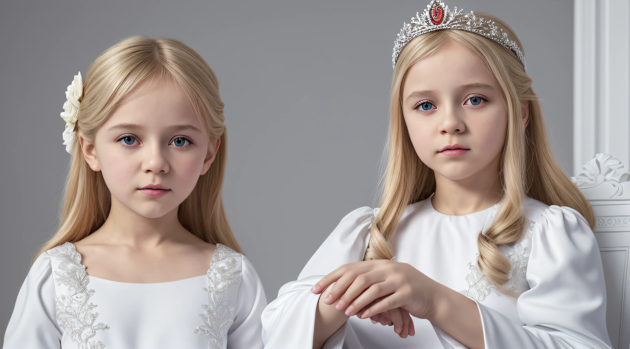imagem de uma Russian blonde child girl , sentados em um trono, arte chave, promocional ainda, Arte da sede, the temple of truth is white, vestindo terno branco futurista, arte promocional, hq 4k papel de parede, um humano todo branco, imagem promocional do filme, 2 0 1 5, 2015, filme promocional ainda, Trindade, retrato vfx altamente detalhado de