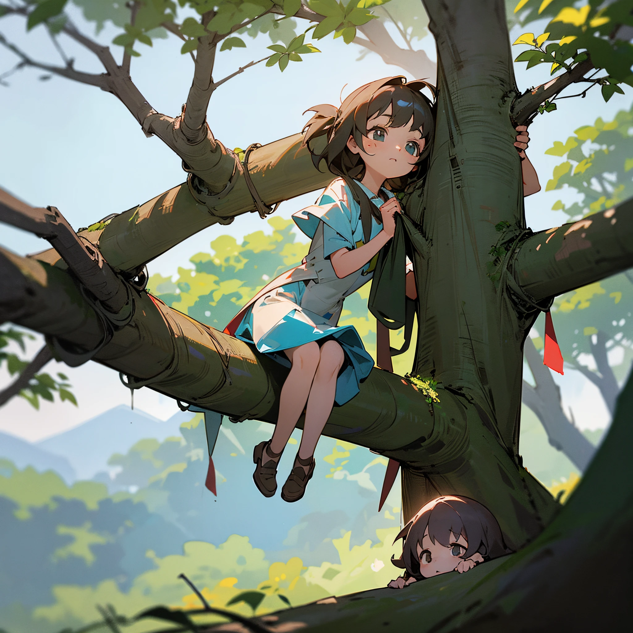 After hours of searching, they find the  girl on a branch protruding from the hill