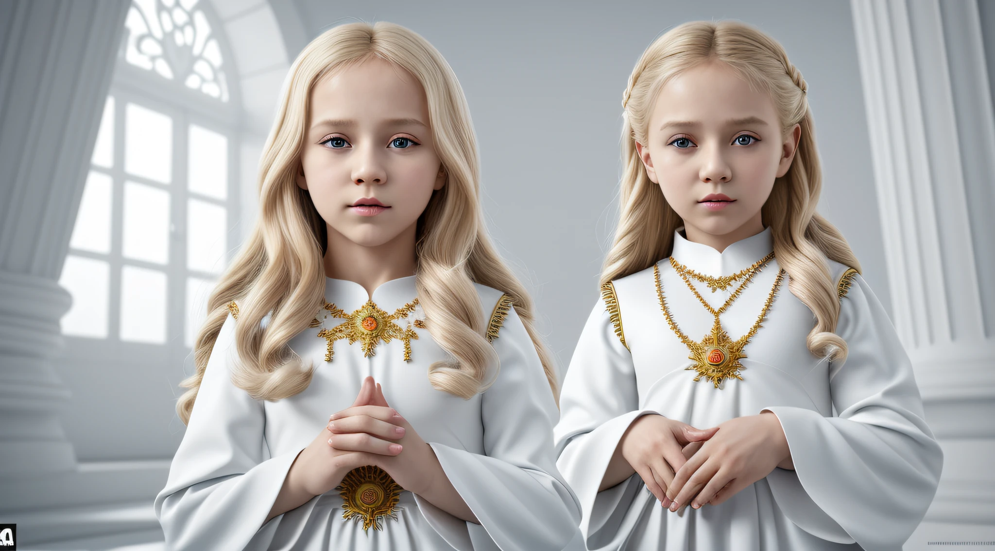 imagem de uma Russian blonde girl , sentados em um trono, arte chave, promocional ainda, Arte da sede, the temple of truth is white, vestindo terno branco futurista, arte promocional, hq 4k papel de parede, um humano todo branco, imagem promocional do filme, 2 0 1 5, 2015, filme promocional ainda, Trindade, retrato vfx altamente detalhado de