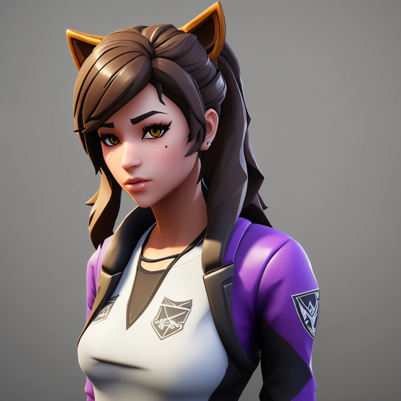 Female 3d Fortnite skin with brown eyes and wolf cut brown hair