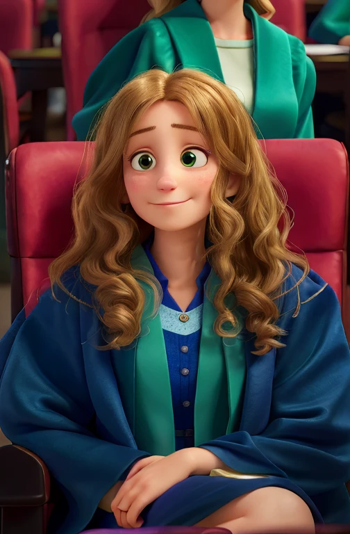 arafed woman in a graduation gown sitting in a chair, wearing an academic gown, graduation photo, julia sarda, amanda clarke, portrait sophie mudd, wearing dark green robes, medium close up portrait, head and shoulder shot, mid shot portrait, front portrait, nika maisuradze, 2 0 1 8, 2018, jodie bateman