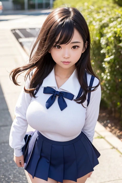 (highest quality、8K、At 32K、masterpiece、ticker:1.2)、panty focus、Emphasis on、(Spread the crotch with your hands:1.5)、One cute Japanese girl、tied hair、One cute Japanese girl、(brown hair color)、(Big breasts that are slightly saggy)、double eyelid、sailor suit、（school uniform）、Thicker thighs、((NSFW))、ponytail、bangs、18-year-old、((do it yourself skirt lift)))、(Lifted by yourself)、blush、A look of shame、worried look、half body shot、(Night)、(Alley)、Upper body is clothed
