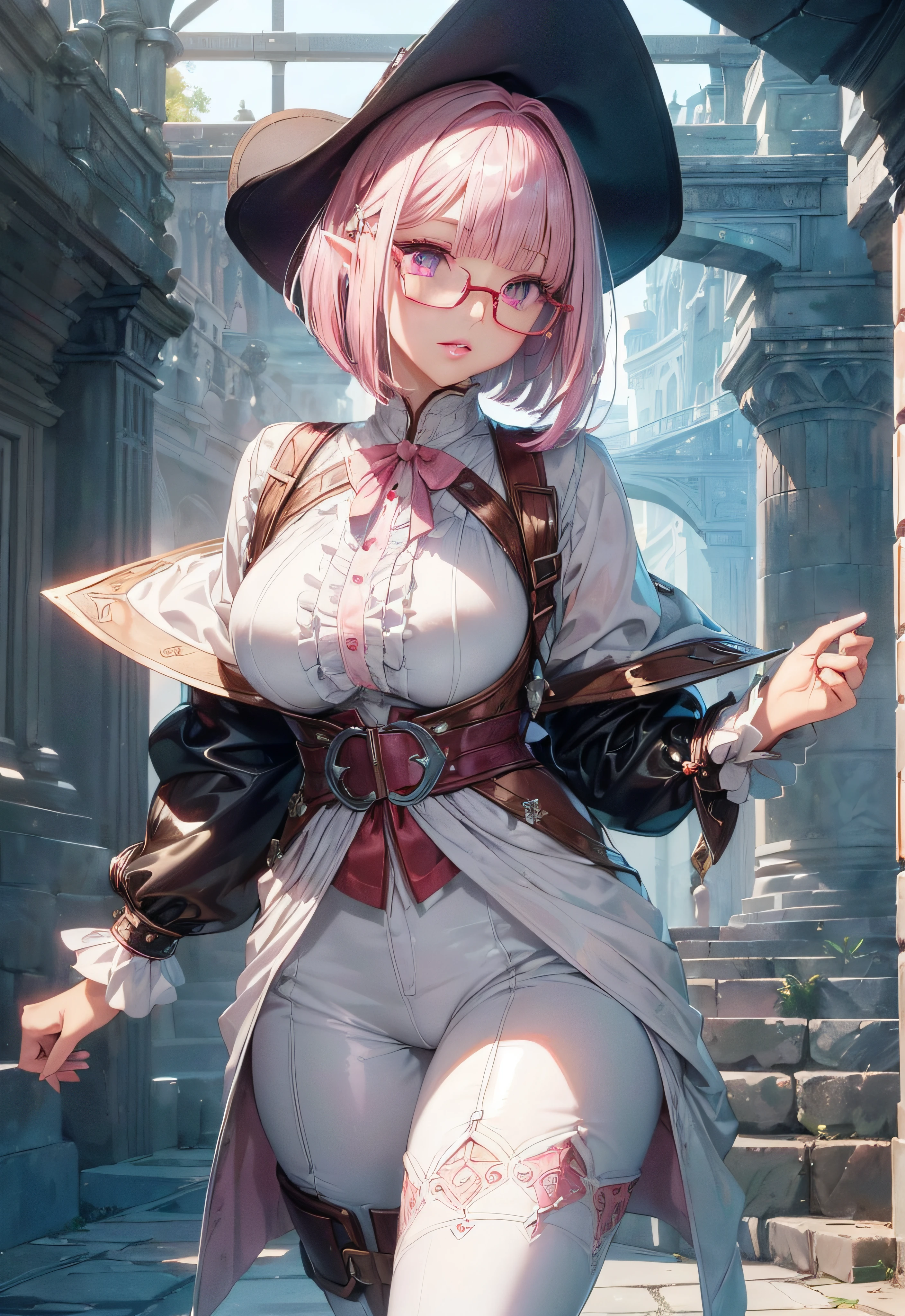 Pink eyes、elf-ears、