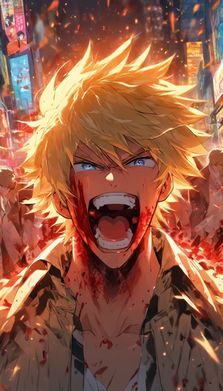 Blonde hair man, hit by new york bus, blood everywhere