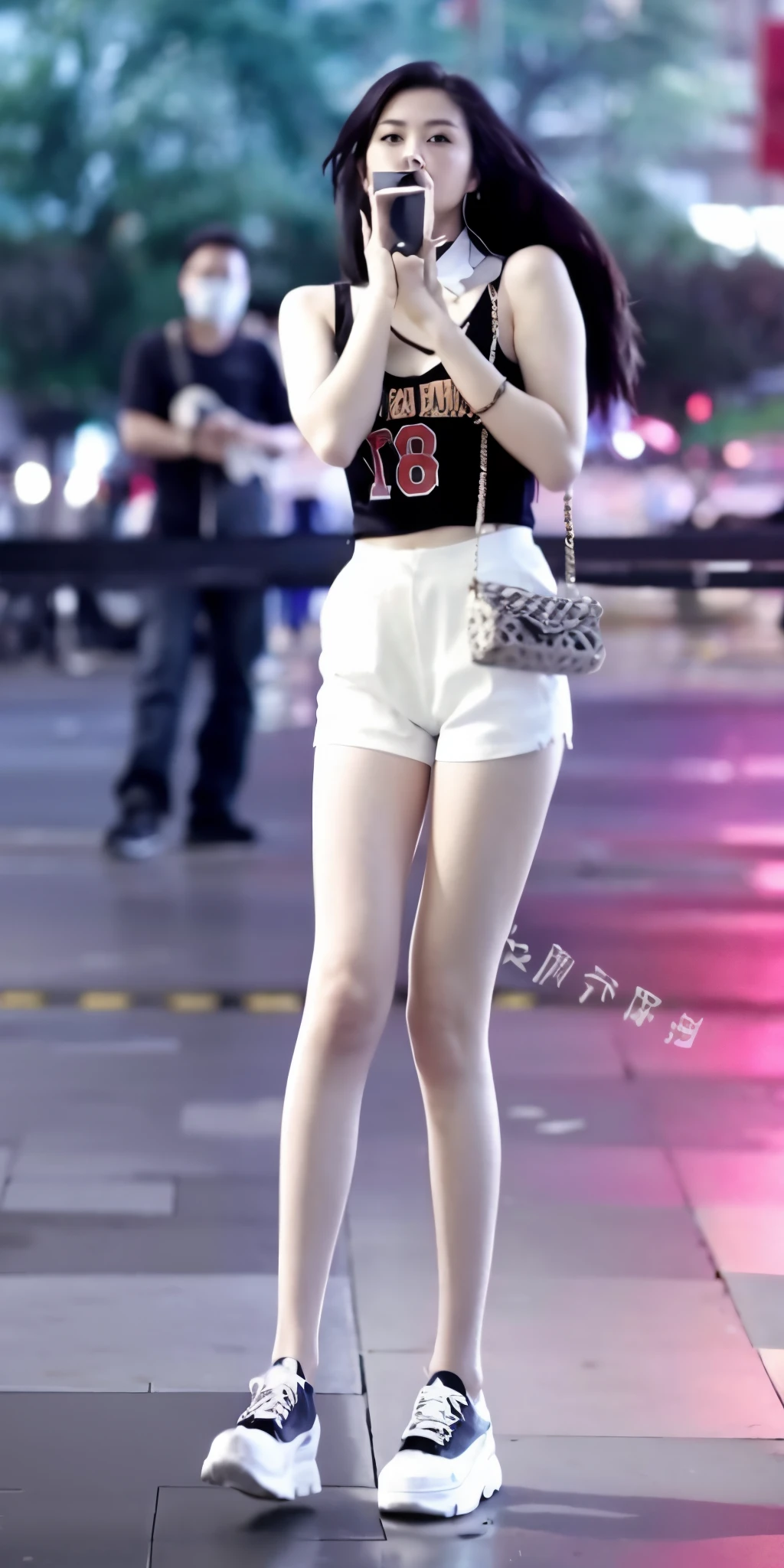 top Quority,Ultra-clear resolution,Clear eyes,face perfect,White skin,Perfect chest,with perfect legs,Long legs,Large full breasts、Sweaters、crouched、facing the front there、Open legs、posterior view、Dark skinny denim shorts,Indigo denim shorts、Panties that protrude from denim shorts、blacksilk,fishing nets