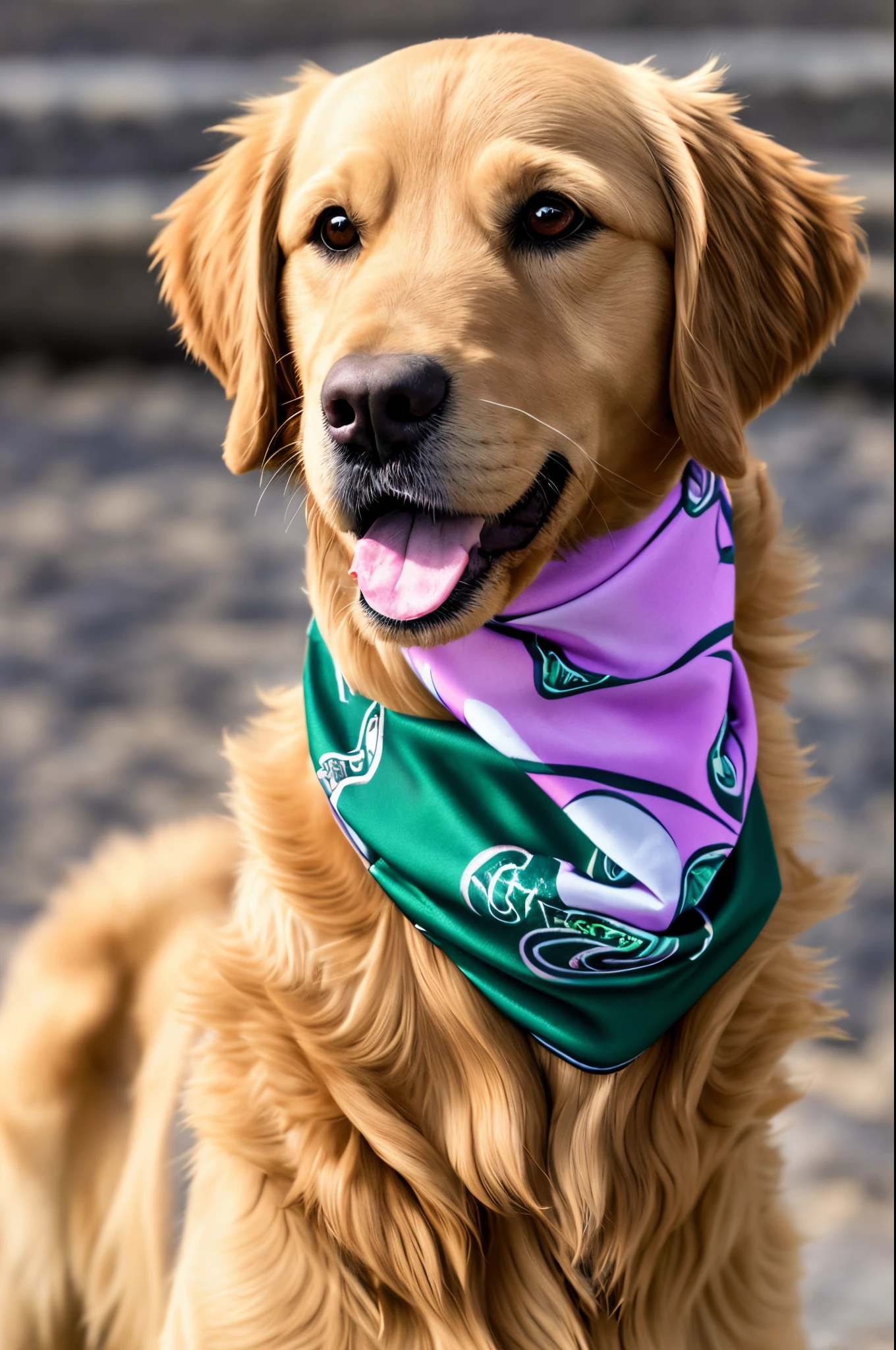 filhote de golden retriver utilizando uma bandana de pipa