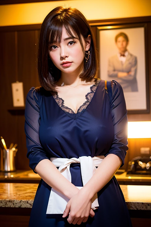 (最高品質, masterpiece: 1.2), Women, portrait, nighttime, Dark Cafe, Detailed skies, Kana Hashimoto, 