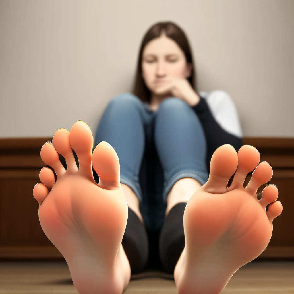 Woman barefoot with her soles in front of her