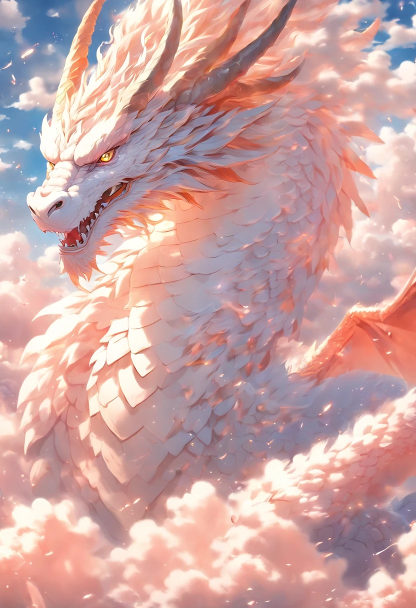 (tmasterpiece), (Best quality at best), Cinematic quality,Rendered by Octane,Ultra-detailed details,A cloud dragon formed from white clouds,Huge white dragon,
