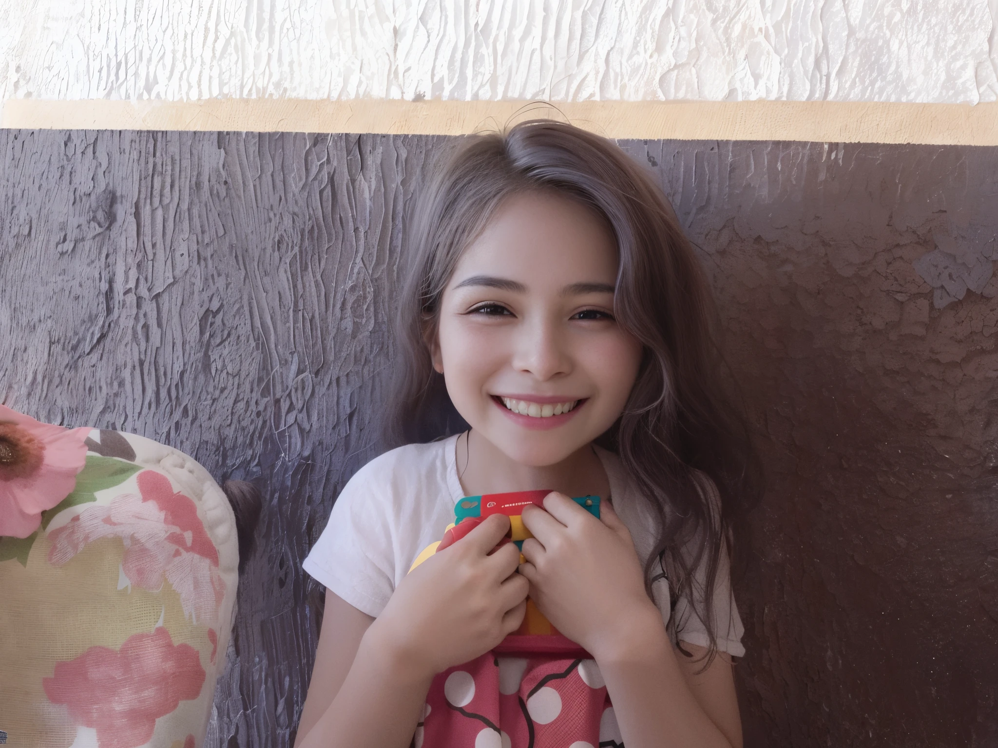 There's a young woman smiling while holding a toothbrush, she is smiling and happy, she is smiling and excited, Directed by: Nandor Soldier, by Maria Helena Vieira da Silva, She is grinning, com um lindo sorriso, lovely smile, bonito e sorridente, cabrito, fotografia, sorriso doce, happily smiling at the camera, menina sorridente, sorriso bonito