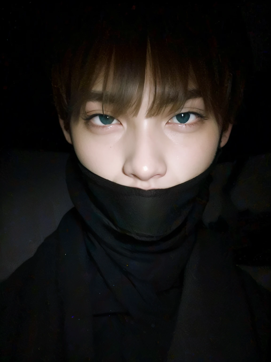 sharpened man with a black scarf covering his face, Jinyoung Canela, Jungkook, Ulzzang macho, ( ( Olhos negros profundos ) ), com olhos brilhantes, jinyoung shin aesthetic, Ulzzang, Hyung Tae, Cai Xukun, com olhos negros, olhos negros, wearing all black mempo mask, olhos negros!!!, kanliu666, olhos brilhantes em todos os lugares
