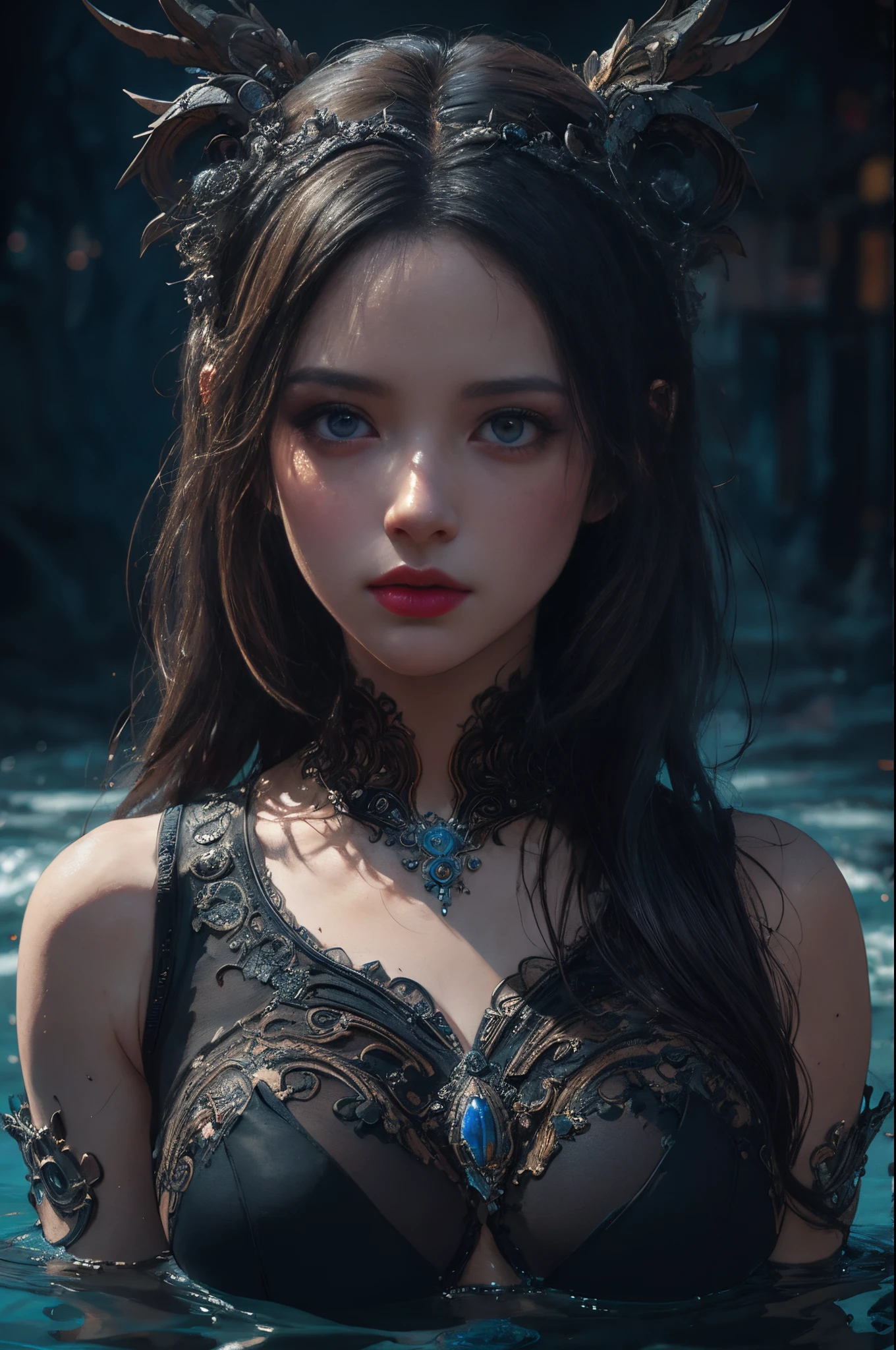 Full body shoot of stunnig beauty female poseidon, long hair, temple and water background, less clothes, perfect detailed face, detailed symmetric hazel eyes with circular iris, realistic, stunning realistic photograph, 3d render, octane render, intricately detailed, cinematic, trending on artstation, Isometric, Centered hipereallistic cover photo, awesome full color, hand drawn, dark, gritty, mucha, klimt, erte 12k, high definition, cinematic, neoprene, behance contest winner, portrait featured on unsplash, stylized digital art, smooth, ultra high definition, 8k, unreal engine 5, ultra sharp focus, intricate artwork masterpiece, ominous, epic, TanvirTamim, trending on artstation, by artgerm, h. r. giger and beksinski, highly detailed, vibrant, 8k