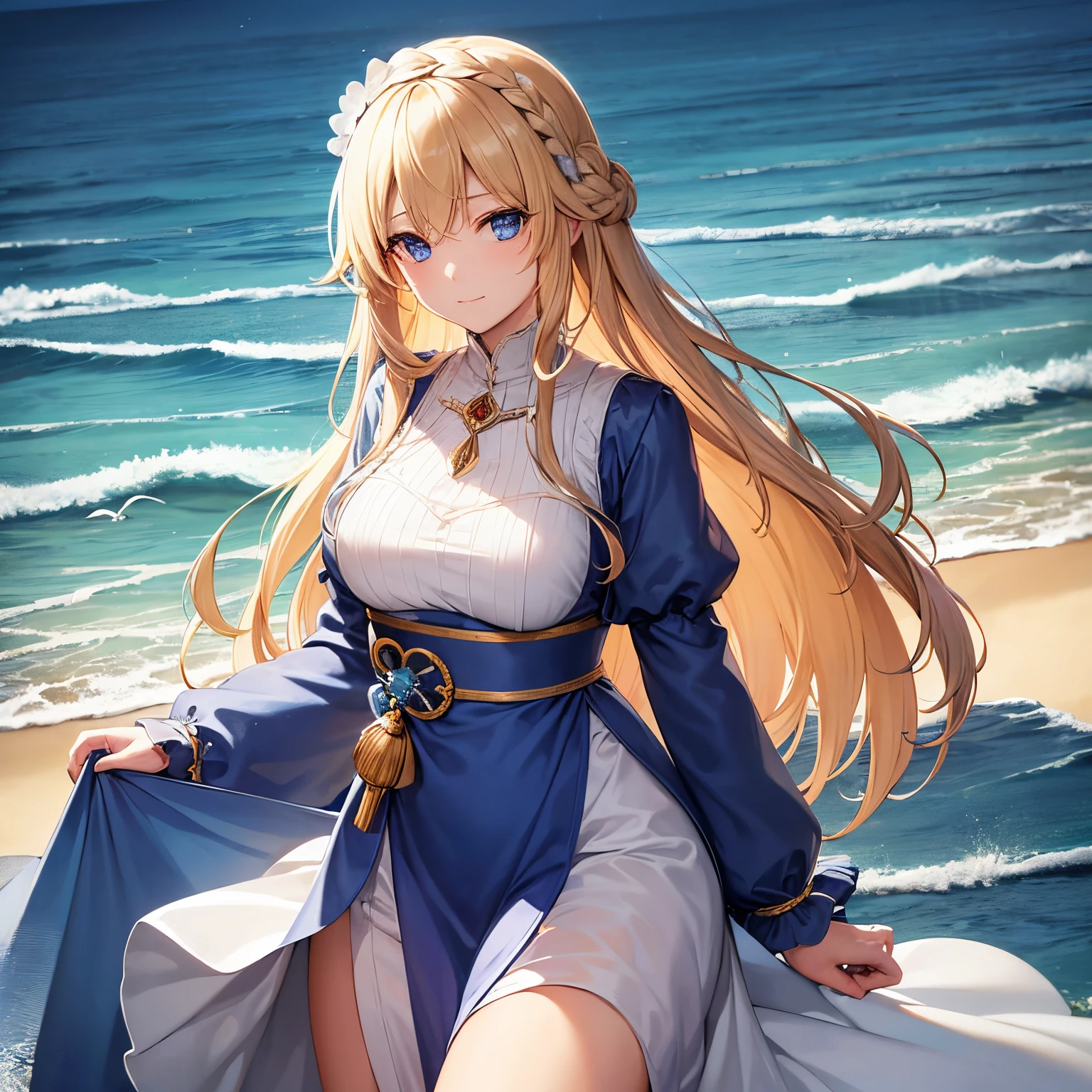 work of art, epic details, ultra detaild, best resolution, blonder woman, BEAUTIFUL ELF, rosto angelical, sculptural body, wearing loose blue kigurumi pajamas with a hood, perfect hands, expression of happiness, Grinning, big simple smile, Scenario: in the backyard at night, supper: looking at the dark sky, no mistakes, epic details na face, ultra perfect eyes