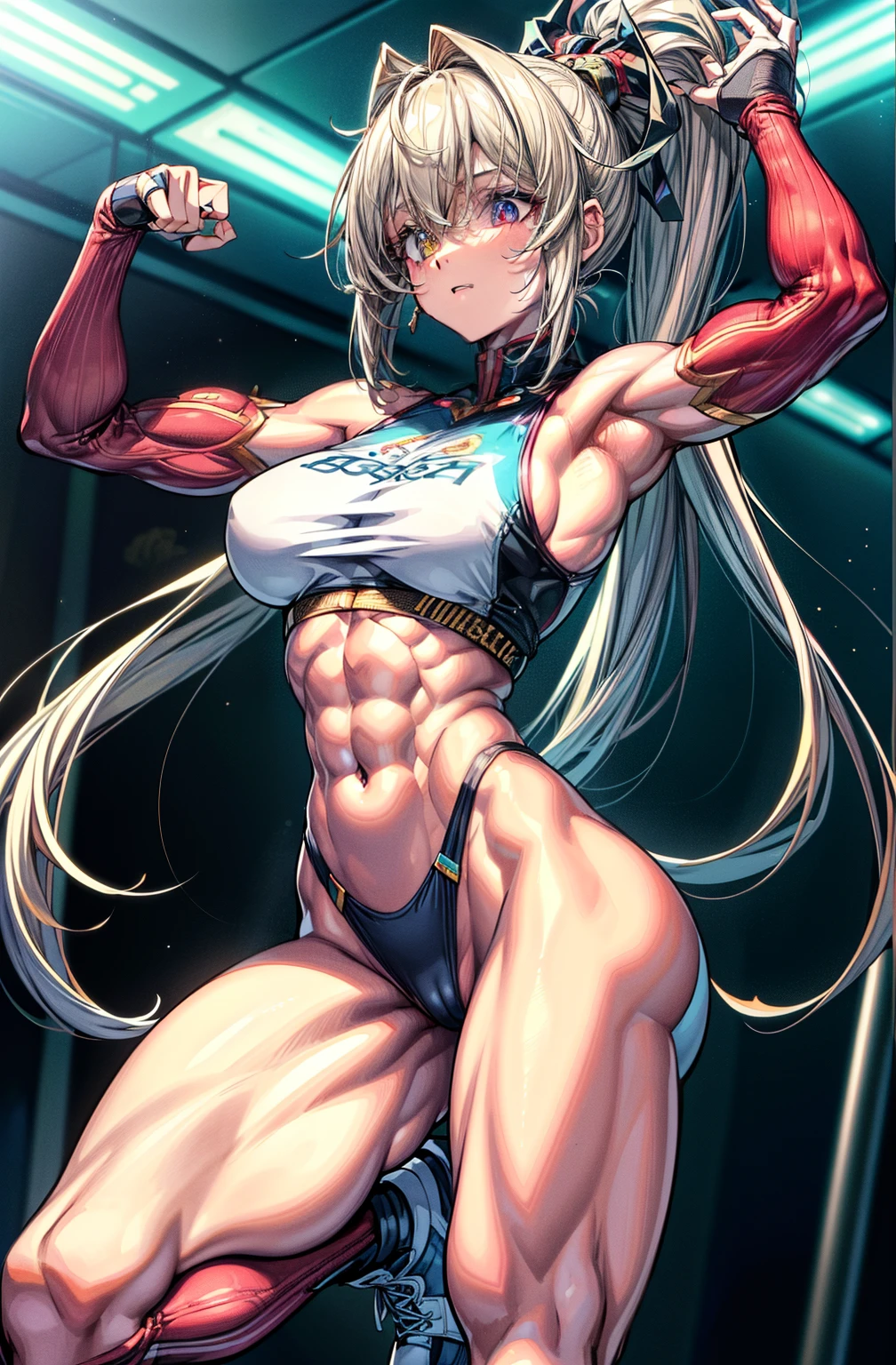 (best ilumination) , (ultra intrincadamente detalhado) , 4K Unification, (CG super-detalhado: 1.2) , (8k: 1.2),(Original), (master part) , (best quality),(master part:1.4),Anime-ish de alta qualidade,(master part),master part, qualidade de imagem super clara,Mais claro que filmes,(cara fina)best quality, absurdos,((Masterpeace, 4k, 8k, SIM, A high resolution))1 cinta, Alunas,She was in the dance training room,Dez abdominais fortes,perfect body proportions,standing on her feet,Expondo o abdome, Traje Rosa,There are bulges of dense veins on the arms,primavera, Botas, figura perfeita, longos cabelos brancos, dynamic pose,Pernas expostas,Strong leg muscles ((fisiculturista:1.5)),Ballet Studio(Bace bonito),(garota),(female),(((parte superior do corpo:1)))