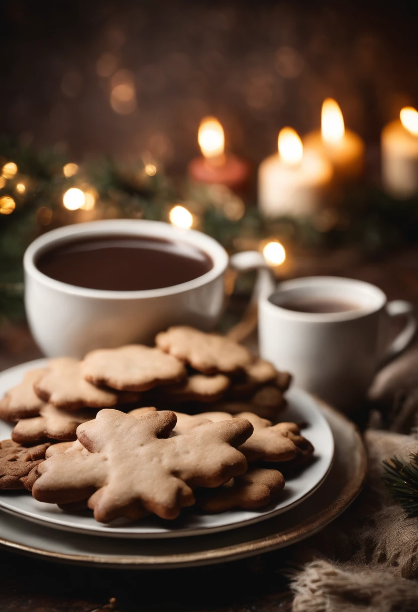 an image of a plate of Christmas cookies with a steaming cup of hot cocoa or coffee nearby, creating a cozy and inviting scene that celebrates the perfect holiday indulgence
