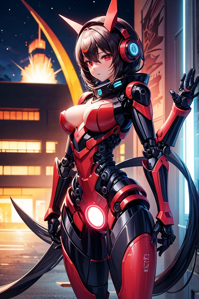 A girl is posing for a photo, cute女の子, Enchanting girl, Anime Girls, 

(Red hair、Pretty short hair、Curly short hair、Shaggy Hair:1.4、Natural curls), (Red eyes), 
(Black plug suit、((cyborg、Robot Girl、rifle)))、

(((highest quality)), ((masterpiece)), (Very detailed), (High resolution), (Beautiful detailed sparkle), (High detail), (Anatomically correct)), ((Realistic)), ((The best CG)), Ultra-detailed art, CG illustration, 16k, 1080P, Oil paints:1.2,   

(((One Girl))), 
(Symmetrical facial features, Perfect Face), Beautiful clavicle, (Beautiful fingers), (Beautiful breasts, (Ｃcup)), 
Beautiful body, Beautiful thighs, Beautiful feet, Perfect round butt, (((Detailed skin, Oily skin, Textured skin, Beautiful Skin))), 

(((, 16 years old)))lids, Long eyelashes, 
(Droopy eyes, Expression of fine eyes, Beautiful and delicate eyes, Sparkling eyes, Eye Reflexes), 
(Beautiful Nose,Thin Nose), 
(Glossy Lips, Beautiful Lips, thick lips), 

(Beautiful Hair, Shiny Hair, Shiny Hair), Hair fluttering), 

(smiley, laughing, blush),  
BREAK 

(night、(SF、Near future city)), ((Dynamic Pose、Cowboy Shot))
