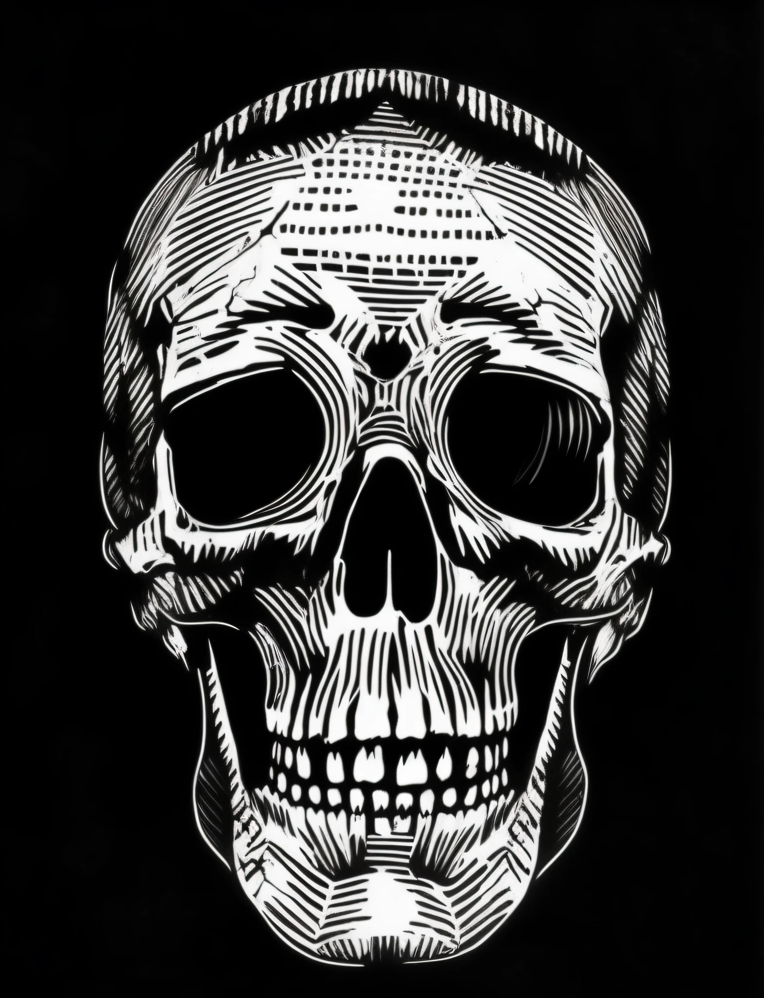 un dibujo en blanco y negro de una calavera con una gran sonrisa, ((caveira)), skull design for a rock band, Dibujo de una calavera, skull face, caveira, skull head, caveira, Mark Riddick, cara de esqueleto, Skull of Death, Human skull, Full skull-shaped face covering, caveira liminal void background, skull as, Foto de perfil, esqueleto