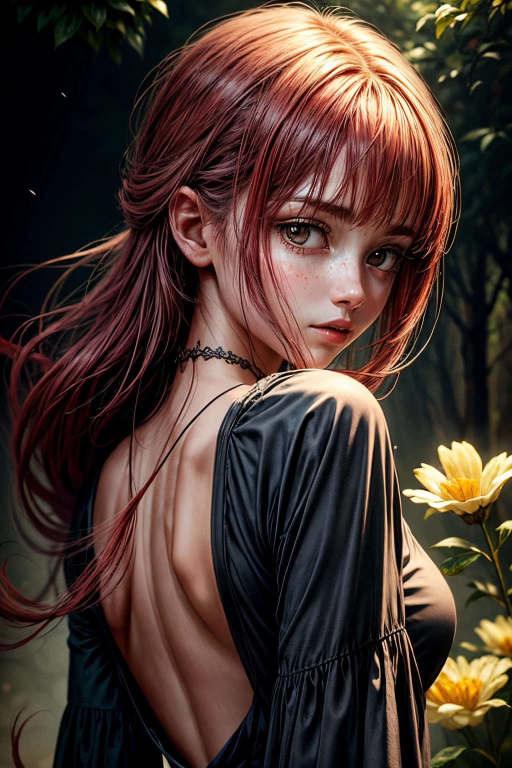 1girl,sozinho,1girl,sozinho,((belos olhos detalhados)), (luz detalhada),profundidade de campo,(cabelos brancos),olhos prateados,cabelo sobre um olho,(flor vermelha ), Flor do cabelo,cabelos longos,Capa preta,Wet,no emotion,Looking back,Noite,Queda das Estrelas,Chovendo,mistborn,flores vermelhas caindo,esquete,parte superior do corpo,sombras intensas,