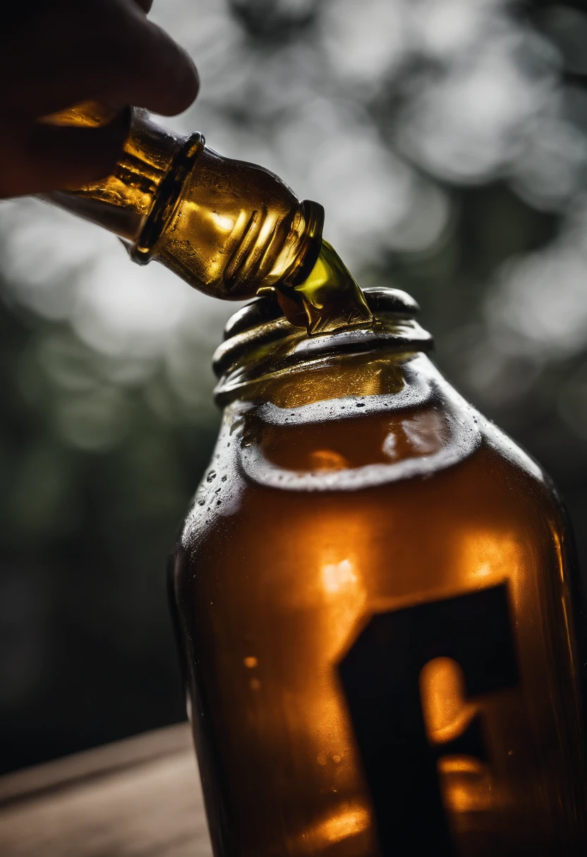 a detail shot of a beer bottle or can being opened, highlighting the excitement and anticipation of that refreshing first sip