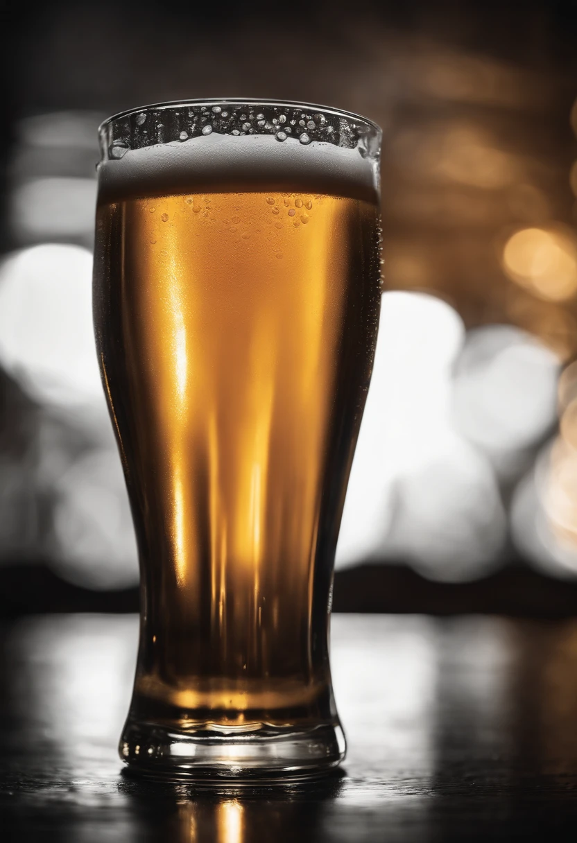 a black and white image of a beer glass with water droplets on its surface, adding a touch of sophistication and elegance to the photo