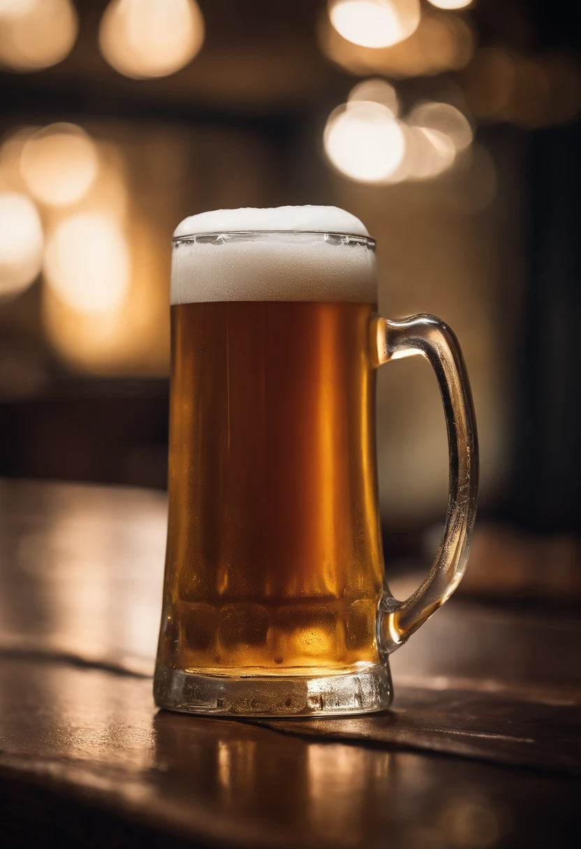 a close-up shot of a beer mug with condensation on the outside, emphasizing the beer’s refreshing and thirst-quenching qualities
