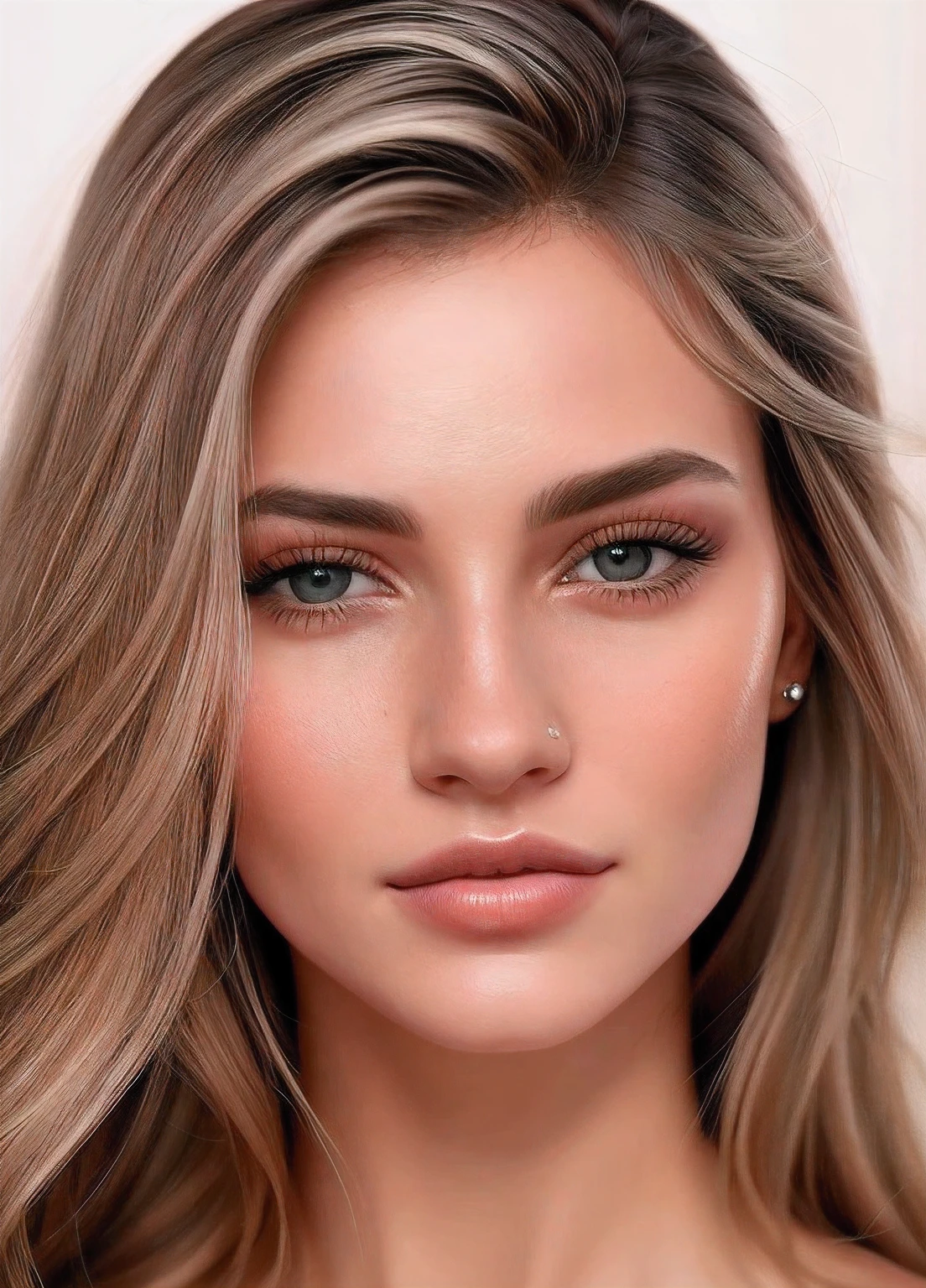 um close up de uma mulher com cabelos longos e um colar, rosto bonito fotorrealista, rosto bonito realista, rosto bonito hiperrealista, belo rosto realista, rosto realista detalhado, rosto realista altamente detalhado, rosto bonito e realista, rosto detalhado realista, realistic digital illustration, rosto perfeito sombreado realista, pintura digital realista, rosto perfeito realista, rosto sensual detalhado, desenho digital realista