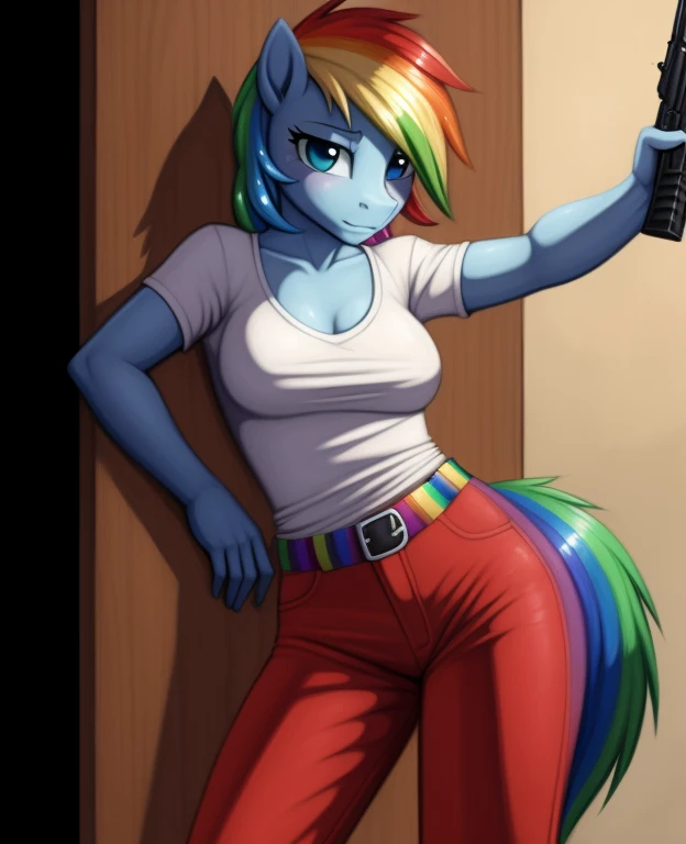 score_9, score_8_up, score_7_up, score_6_up, explicit, Rainbow Dash, pegasus, pony, anthro, futa, solo futa, penis, balls, clothing, public