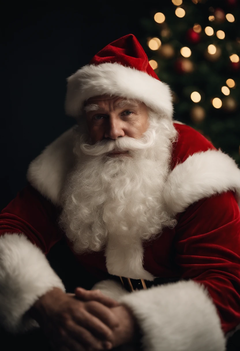 a detail shot of a Santa Claus with perfectly sculpted abs, highlighting the dedication and discipline that he maintains even during the holiday season