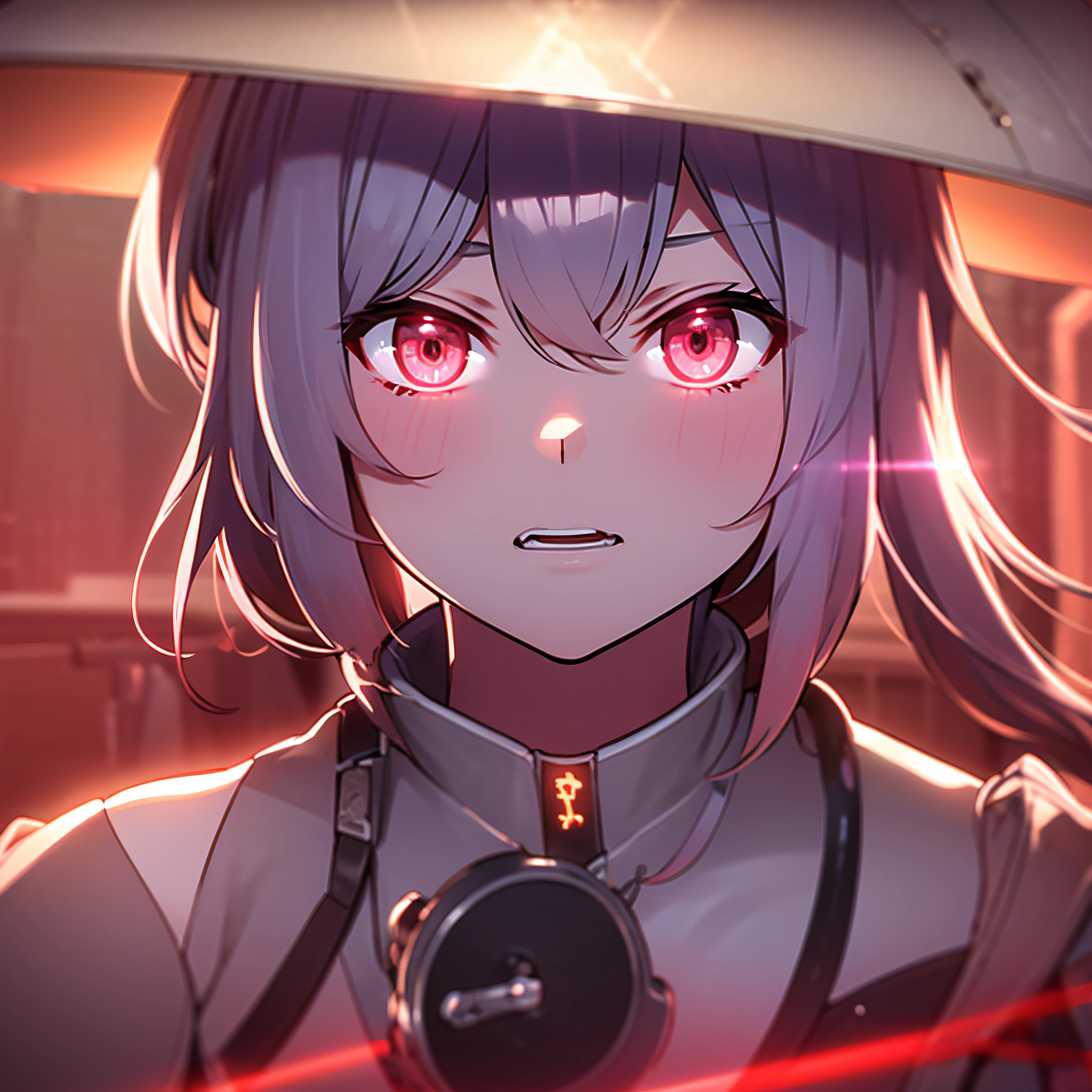 Scarlet from Nikke, dramatic lighting, glowing eyes, mad face expression, potrait, close-up, high res, ultra sharp, 8K, masterpiece, looking at viewer