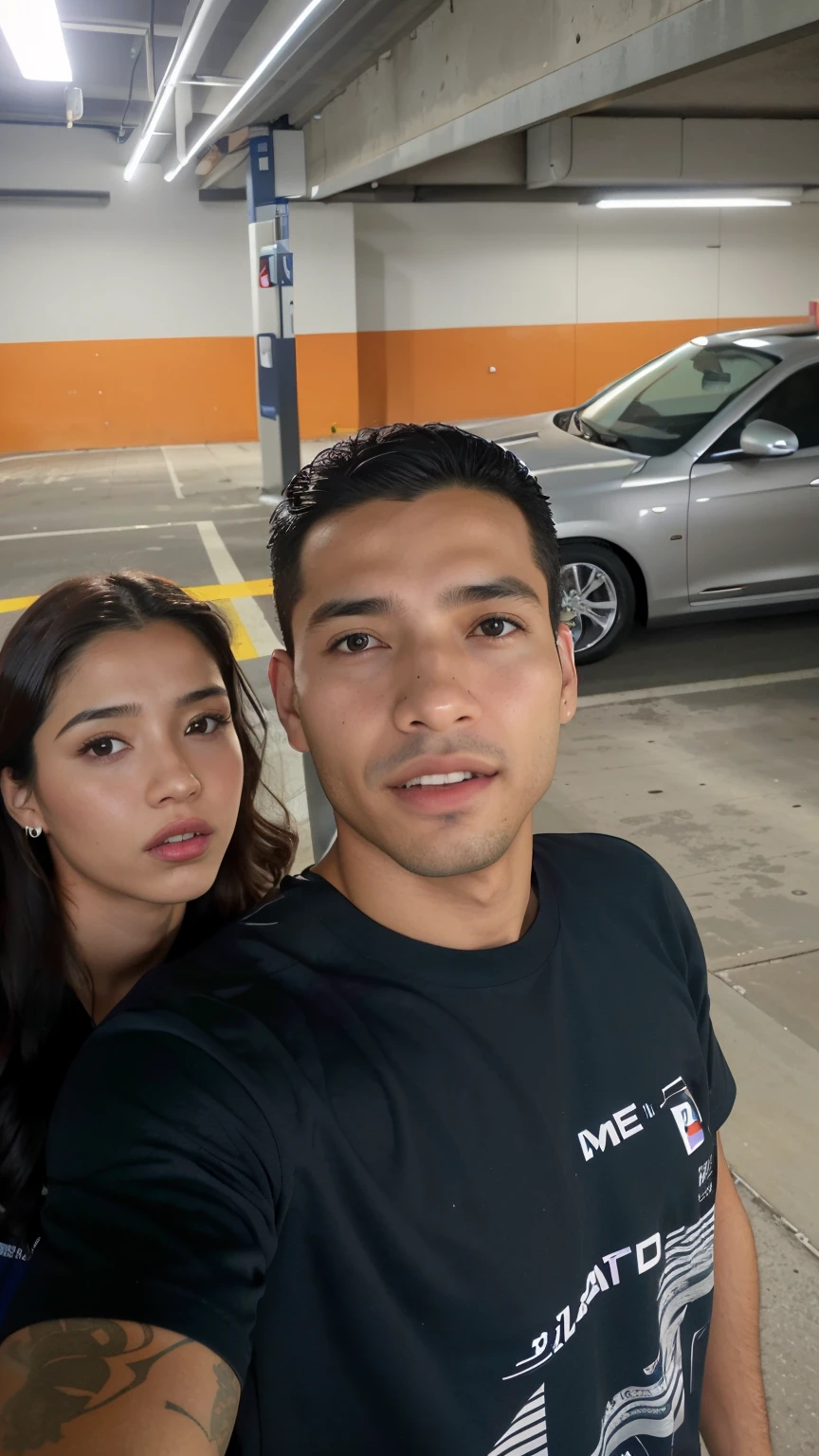 there is a man and a woman taking a selfie in a parking garage, profile image, by Nándor Katona, david rios ferreira, profile picture, 8k selfie photograph, by Felipe Seade, malika favre, Henry Alvim Correa, in front of a garage, andrea rocha, caio santos, edu souza