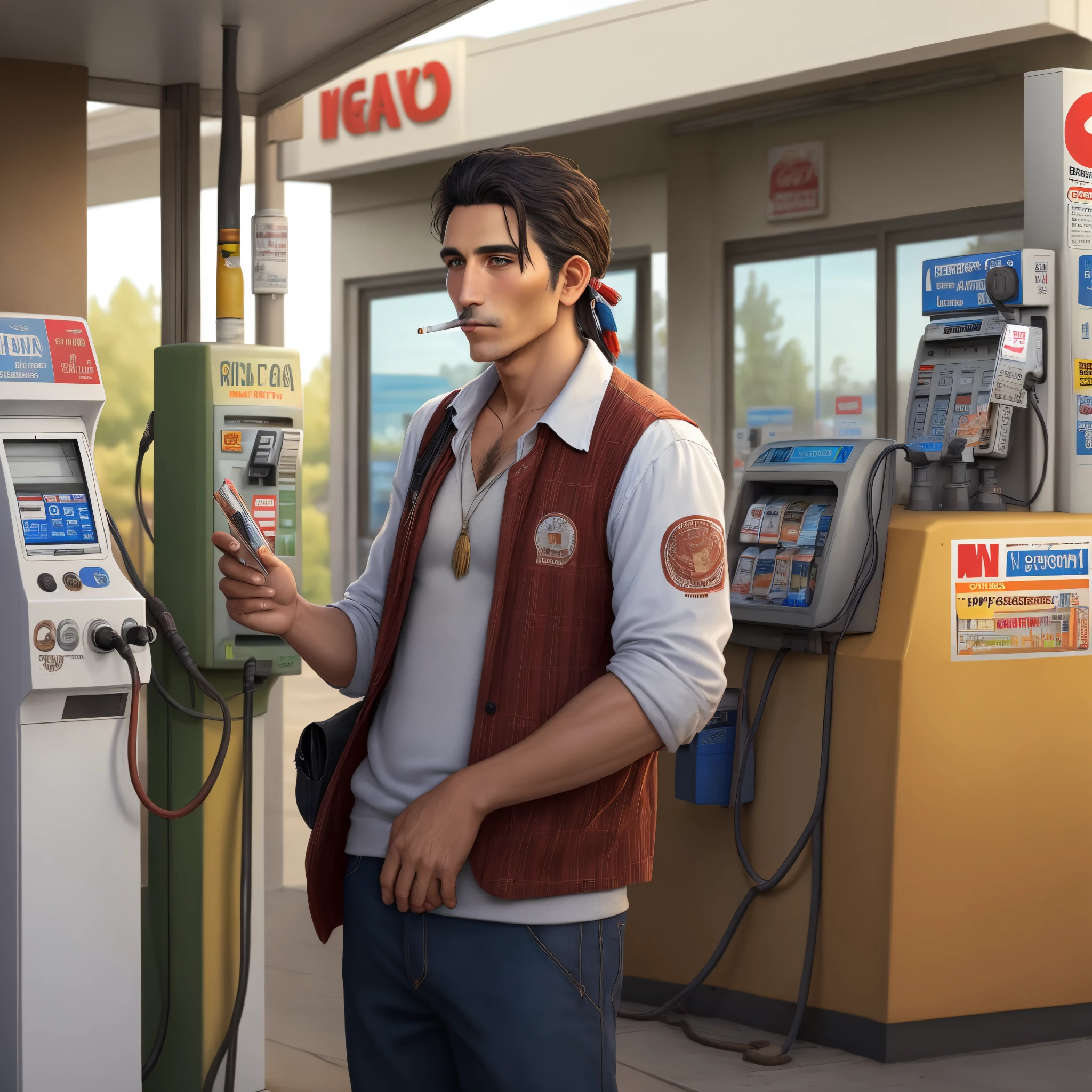 Gypsy majestic man buying cigarettes from a native american reservation gas station