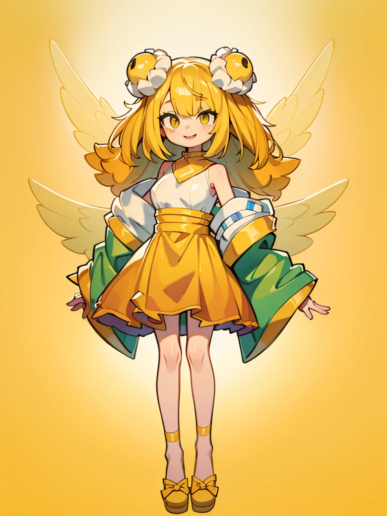 (Best quality at best,4K,8K,A high resolution,tmasterpiece:1.2),ultra - detailed,(actual,realisticlying,Photorealistic:1.37),yellow theme scene,The background is a yellow background covered with lemons，Beautiful and delicate yellow face,Happy expression,extremely detailed yellow clothes,Yellow toned background,vivd colour,Studio lighting