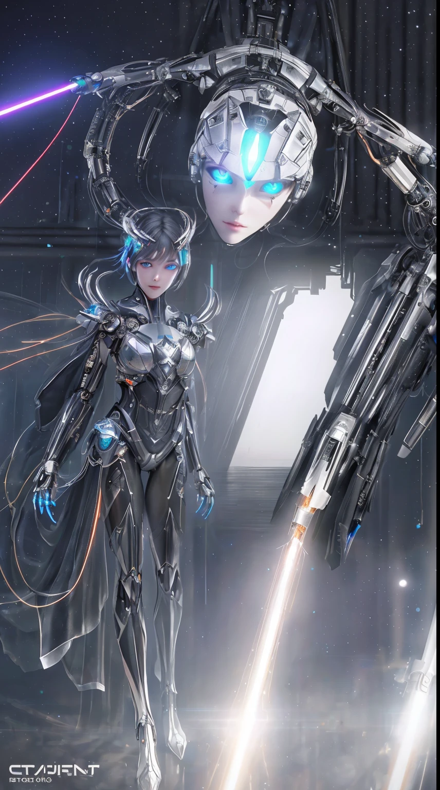 (from front:1.5), (1mechanical girl:1.5),full body, solo, Slim waist, thick thighs, (machine made joints:1.2),(machanical limbs:1.1),(blood vessels connected to tubes),(mechanical vertebra attaching to back),(mechanical cervial attaching to neck), lights on armor, mecha headglass, (Luminous Arms:1.5), (laser eyes:1.5), expressionless, huge breast,
colorful,hdr, ray tracing, nvidia rtx, super-resolution, unreal 5, subsurface scattering, pbr texturing, post-processing, anisotropic filtering, depth of field, maximum clarity and sharpness, rule of thirds, 16k raw, (luminescent particles:1.4), extremely detailed cg, unity 8k wallpaper, 3d, cinematic lighting, lens flare, reflections, sharp focus, cyberpunk art, realistic, highly detailed CG illustration, an extremely delicate and beautiful, cinematic light, (photorealistic:1.5), (Dark background:1.5),dynamic angle, masterpiece, best quality, ultra-detailed, illustration, detailed light, dramatic_shadow,face shadow,extra detailed,best performance,