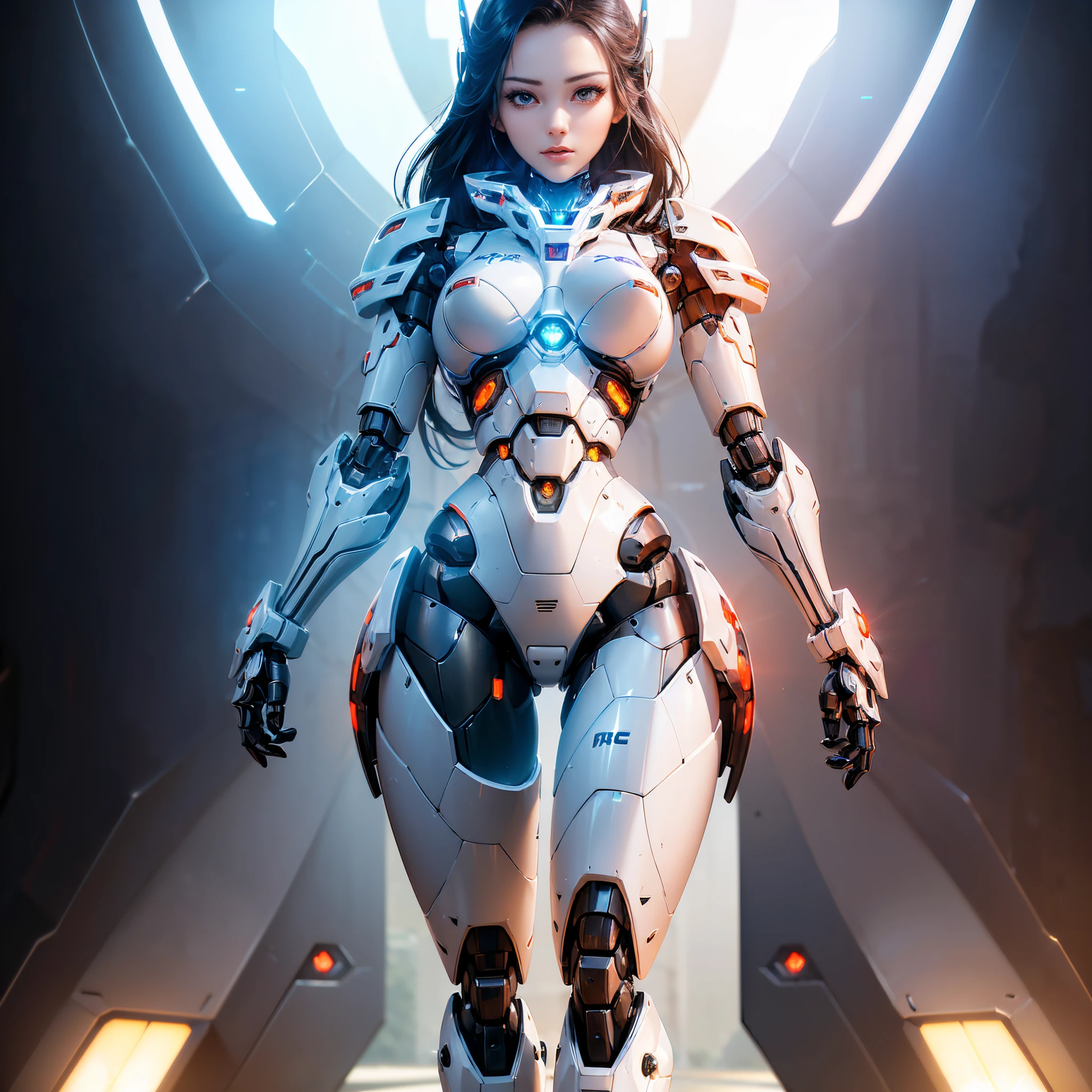 (generate a female robot, big robot breast, mecha cyber armor, raytracing, beautifull fingers, beautifull hands, (4 fingers in 1 hand), full body photoshoot, perfect anatomy, good lighting, professional photoshoot, sharp eye, fresh lips