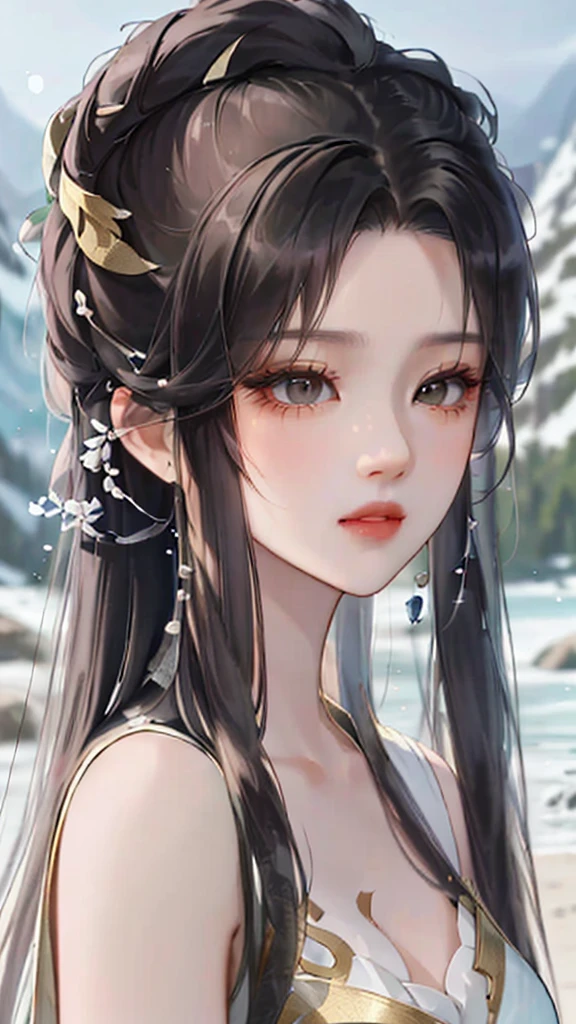 Yang Jie&#39;s ancient Wei Zi style masterpiece，Close-up of a woman with black hair，Exquisite epic character art，Presenting stunning aesthetics and antique atmosphere，The delicate brushstrokes and depth of field in the picture make you immersed in the scene，Fan Qiwu quasi-world can be regarded as the beauty of mountains and rivers，liuyifei,