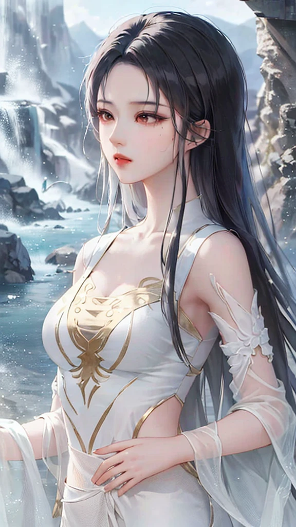 Yang Jie's ancient Wei Zi style masterpiece,Close-up of a woman with black hair,Exquisite epic character art,Presenting stunning aesthetics and antique atmosphere,The delicate brushstrokes and depth of field in the picture make you immersed in the scene,Fan Qiwu quasi-world can be regarded as the beauty of mountains and rivers。