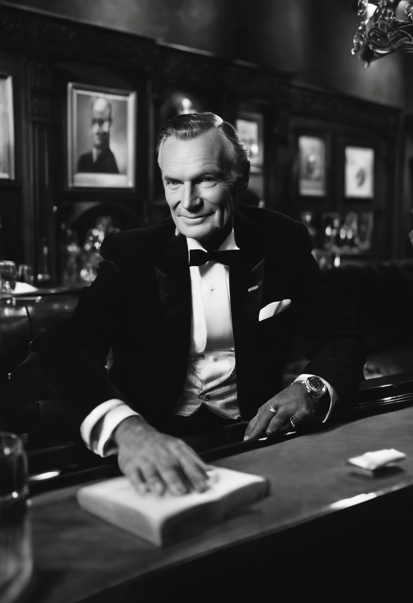 A photo of a luxurious cigar lounge,original,Hugh Hefner, the founder of Playboy magazine, was known for his distinctive appearance: often clad in luxurious silk pajamas or a smoking jacket, paired with a sailor’s cap or a smoking pipe, projecting an image of casual opulence. He maintained a well-groomed look with his hair neatly combed back, and later in life, he was recognized by his mature, yet charming demeanor.