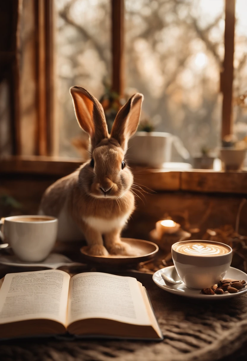 The image is of a cozy Sunday morning setup with a rabbit-themed book and a cup of rabbit-shaped latte art.,original,I love rabbit.