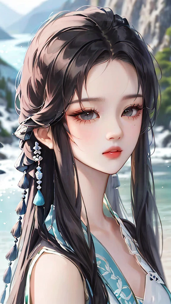 Hero'A masterpiece in the style of ancient Wei Zi,Close-up of a woman with black hair,Exquisite epic character art,Presenting stunning aesthetics and antique atmosphere,The delicate brushstrokes and depth of field in the picture make you immersed in the scene,Fan Qiwu quasi-world can be regarded as the beauty of mountains and rivers,Liu Yifei,