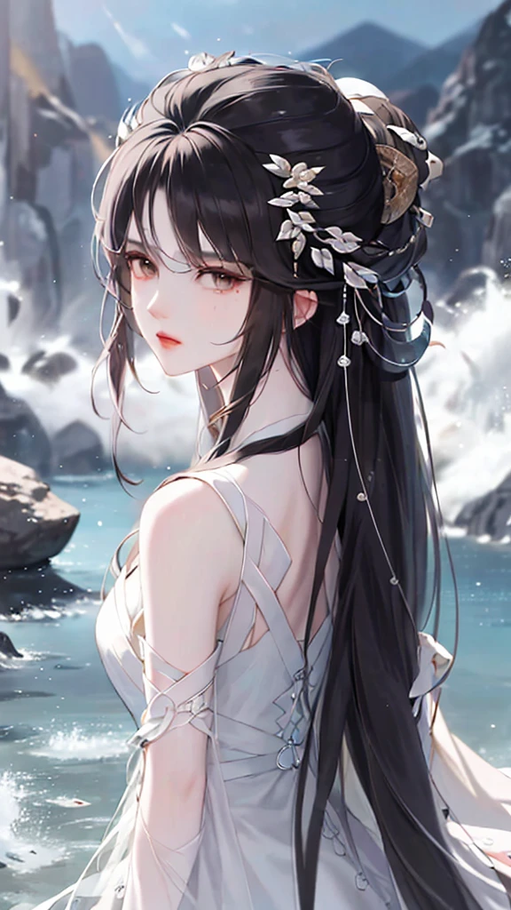 heroes&#39;A masterpiece in the style of ancient Wei Zi，Close-up of a woman with black hair，Exquisite epic character art，Presenting stunning aesthetics and antique atmosphere，The delicate brushstrokes and depth of field in the picture make you immersed in the scene，Fan Qiwu quasi-world can be regarded as the beauty of mountains and rivers。