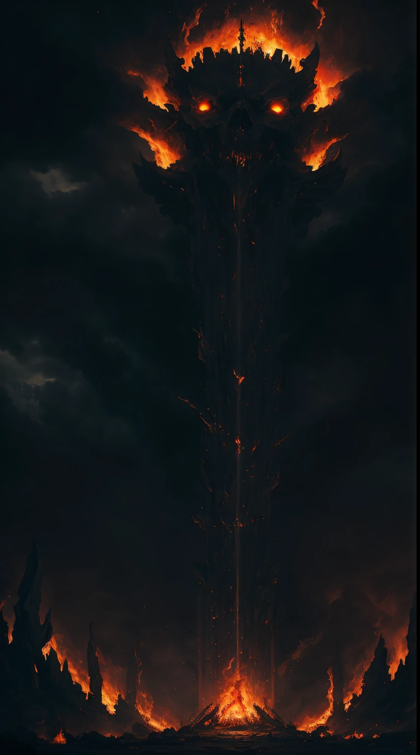 demonio rojo maldito rompiendo los 7 sellos,detailed demonic characteristics,ominous atmosphere,Sombras oscuras y reflejos,[siniestro],Fondo infernal,[apocalyptic],ojos llameantes y aliento de fuego,garras y colmillos manchados de sangre,[intenso],fuego del infierno y azufre,[Poder destructivo],Epic battle scene,High resolution artwork with extremely detailed description.,una pesadilla hecha realidad,Presencia poderosa e imponente,chaos and destruction unleashed,illuminated only by flickering flames,Paisaje devastado,macabro y aterrador,with a touch of gothic art,colores vibrantes con un oscuro, trasfondo siniestro[Arte conceptual de obra maestra],inquietante e inquietante,Ominous lighting and shadows