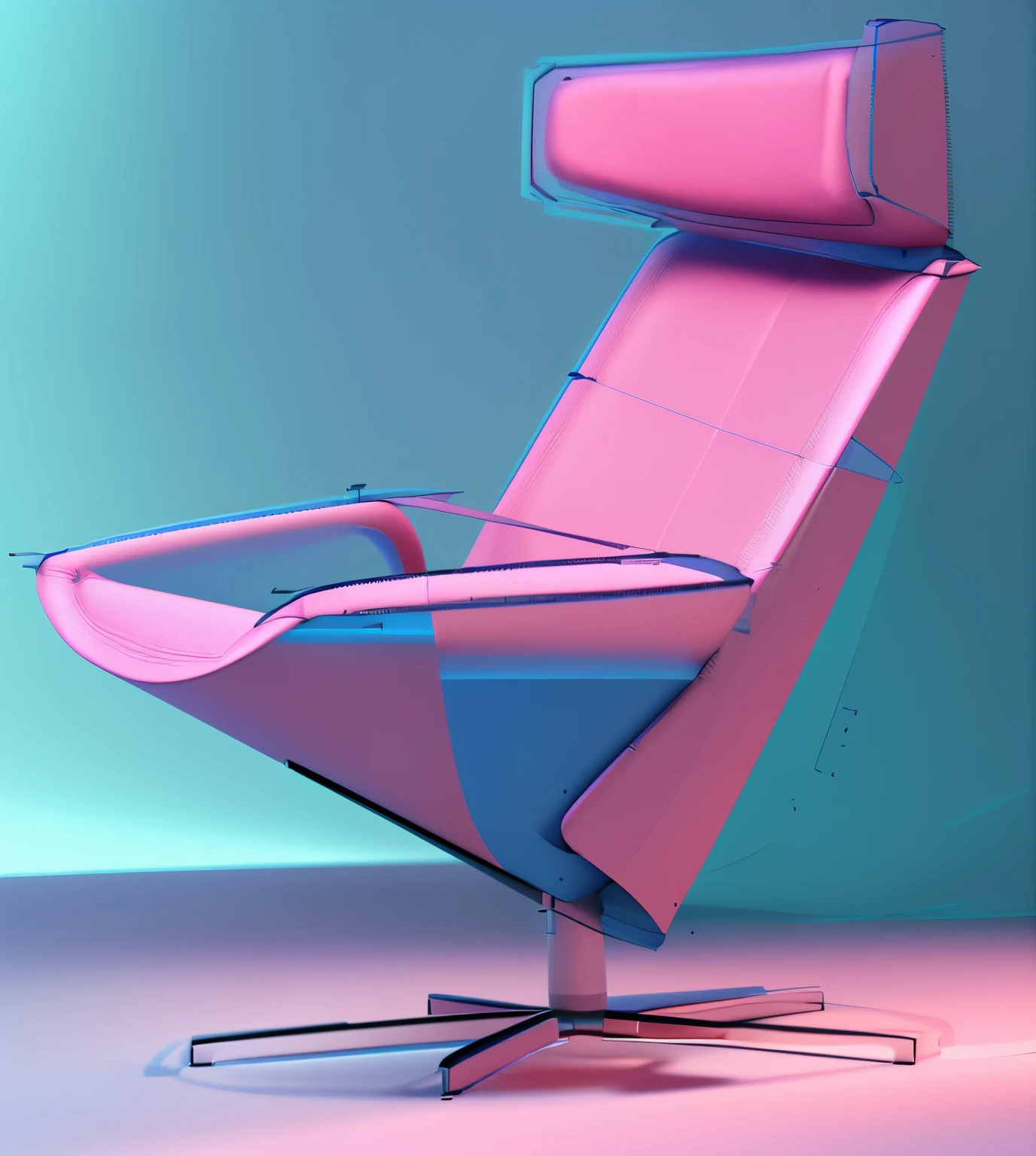 Gaming chairs，Kangaroo Bionics，3D，blend rendering，The background is an eSports room，Blue-pink color scheme