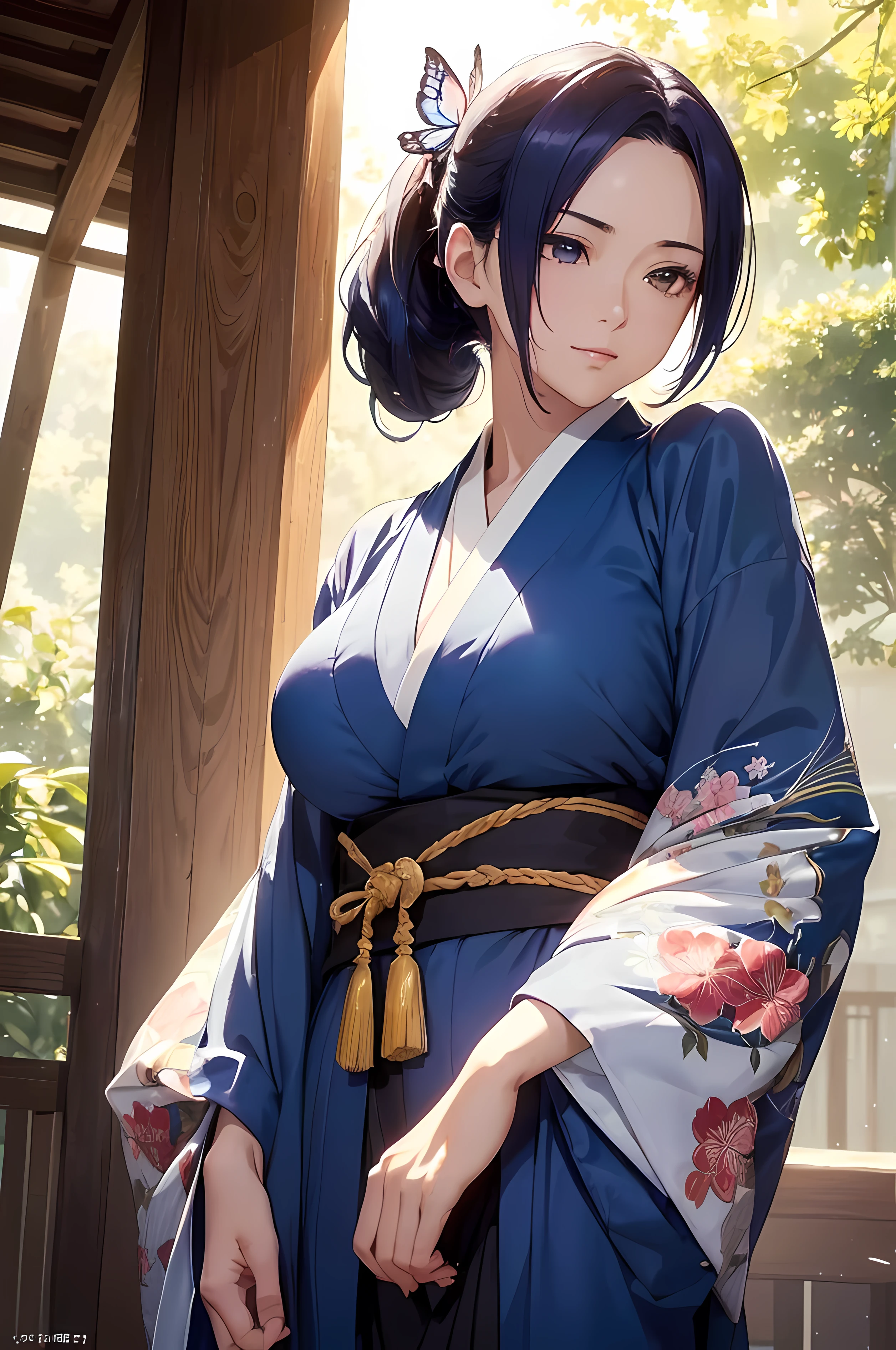 ((1girl, solo)), beautiful body, (perfect anatomy, perfect body, perfect hands, perfect legs), nice hands, natural proportions, sexy body, large breasts, sitting, crossed legs BREAK
((extremely detailed face)), blue eyes, (beautiful detailed eyes:1.6), (realistic pupils, realistic iris:1), expressive eyes, ((looking at viewer)), (clear eyes:1.3), (hyperrealistic:1.2), (detailed skin texture:1.2), smooth skin, black hair, blunt bangs, (detailed lips:1.2), (attractive lips:1.1), (glossy lips:1.1), smile, parted lips, perfect face, perfect eyes BREAK
black kimono, short kimono, cleavage, long sleeves, choker, white obi, sash, thighs BREAK
(masterpiece:1.5), anime-style, top quality, best quality, (beautiful and aesthetic:1.2), (ultra detail:1.5), Ultra-detailed depiction, Ultra-precise depiction, extremely detailed 8k illustration, high resolution, (highly detailed shading:1.2), (realistic lighting:1.4), perfect lighting, vibrant colors, dynamic tones, striking hues, 8k, absurd resolution, perfect shadows, hdr, UHD, ambient lighting, realistic, ultra-realistic, photo realistic, highly detailed, rich detail, luminous colors, fine texture, intricate design, professional illustration, (soft light:1.2), (illustration:0.7)