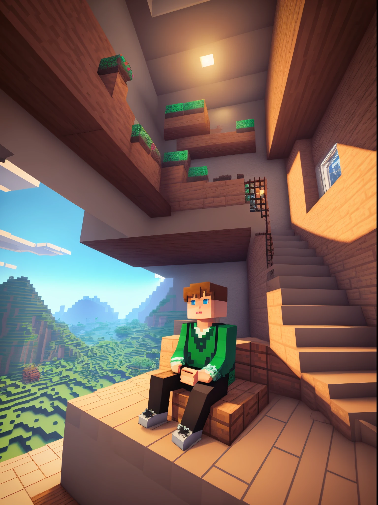 Loft Minecraft Steve sit on mountain