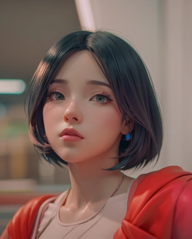 estilo anime, estilo dos desenhos animados, menina bonito com cabelo rosa curto, 8K Artgerm Bokeh, cinematic pastel lighting, estilo cyberpunk hiper-realista, estilo anime misto wit h fujifilm.