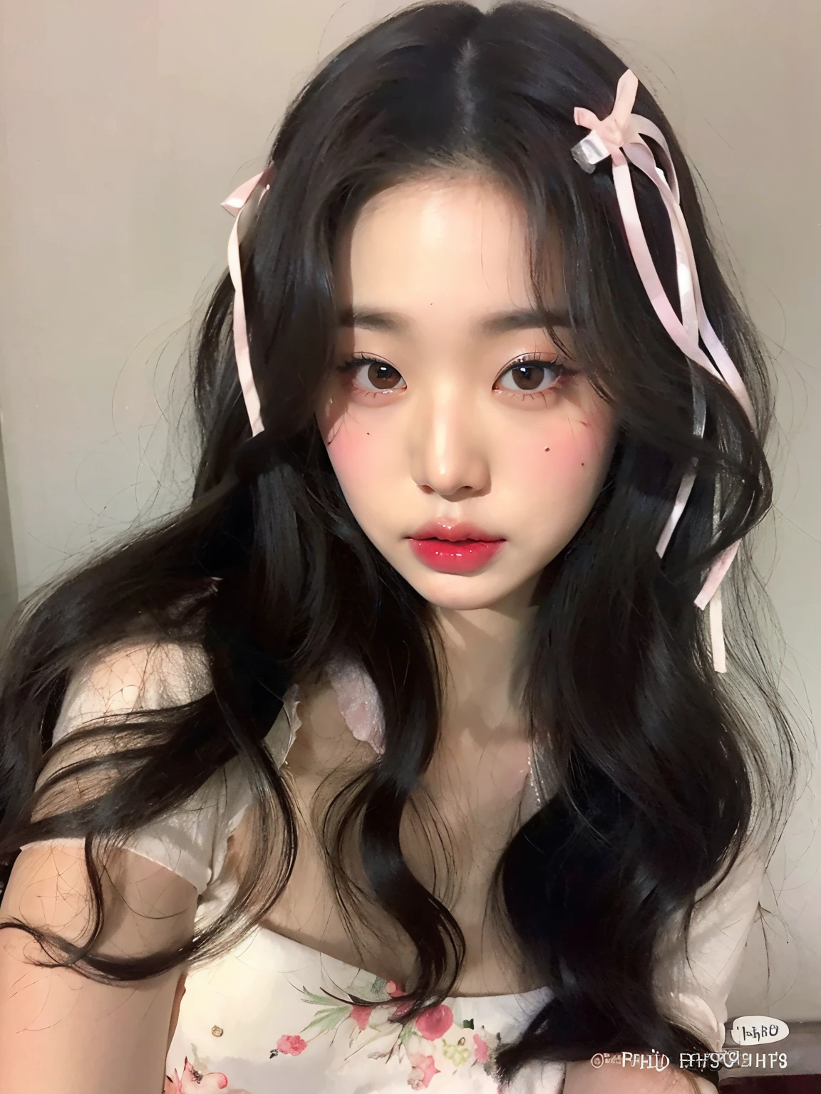 un primer plano de una mujer con cabello largo que lleva un lazo rosa, ulzzang, maquillaje popular de Corea del Sur, Joven y adorable rostro coreano, Chica coreana, Wan adorable cara coreana, maquillaje coreano popular, Rasgos de la cara coreana, cruel korean goth girl, young cute wan asian face, Hermosa joven coreana, Hermosa joven coreana, Hermosa mujer surcoreana, Retrato realista kawaii
