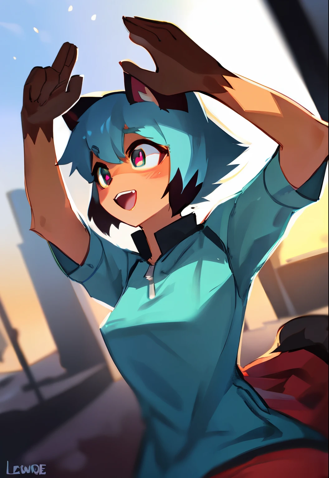 Art by lewdzure, Michiru Kagemori, pshycopath face, open mouth, brown fur